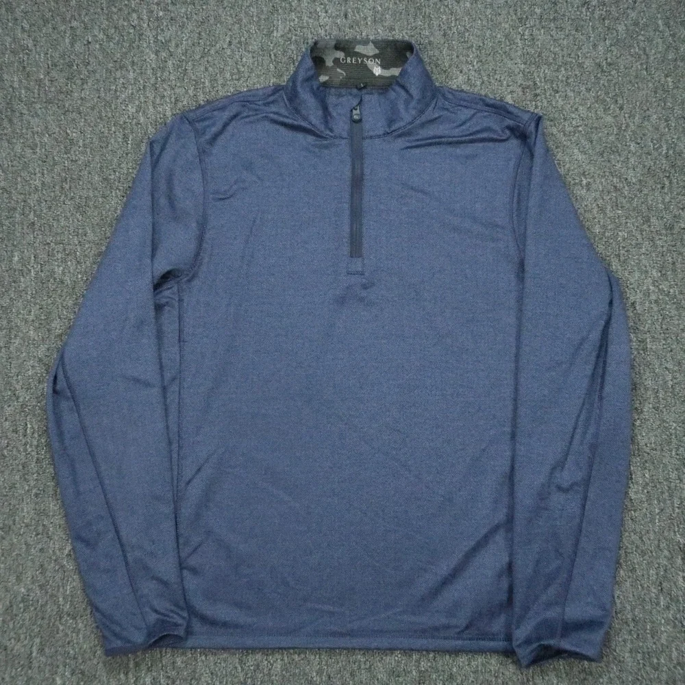Greyson Pullover Mens Medium Blue Tate Herringbone Performance Quarter Zip - Picture 1 of 8